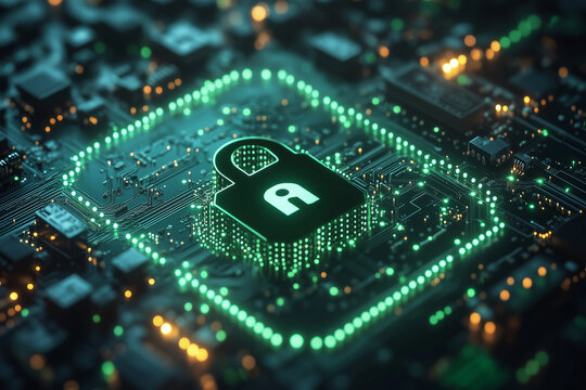 A secure HTTPS connection visualized with a padlock and encrypted data transfer, ensuring safe web browsing.