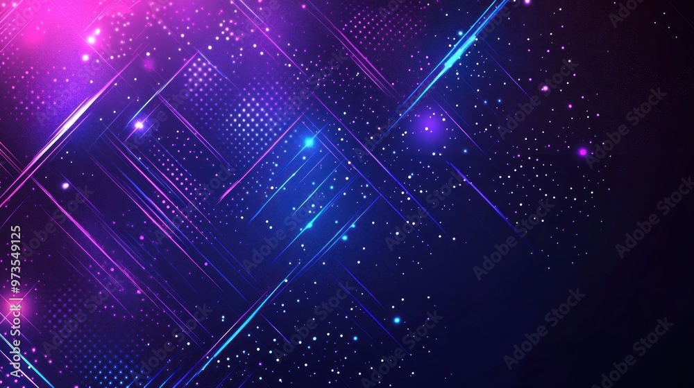 Poster abstract background with glowing lines and scattered dots on dark blue background.