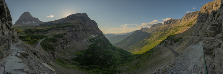 Panorama Of Highline Trail From Clements Mountain to Granite Park In The Distance
