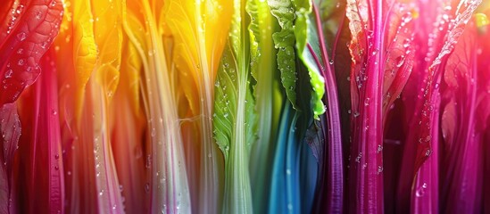 Stunning close up view of a lush vibrant foliage with water droplets reflecting the colorful light creating a captivating serene and elegant natural landscape
