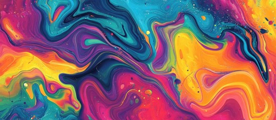 Obraz premium Abstract psychedelic background featuring multicolored chaotic paint displayed in wavy shapes