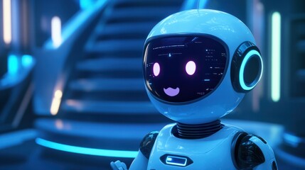 Fototapeta premium A 3D-rendered chat robot holding a conversation with a user, with futuristic graphics and text bubbles