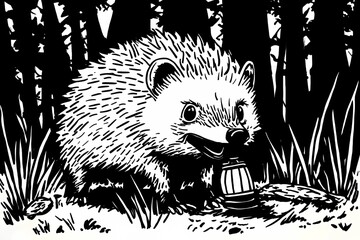 Obraz premium Cute hedgehog coloring page for kids, ideal for creative learning fun.