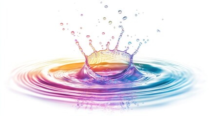 Fototapeta premium Colorful water drop splash creating ripples.