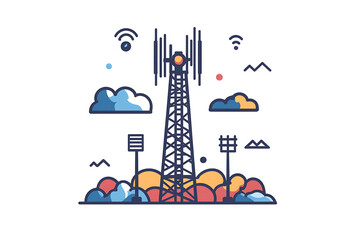 5g telecommunication tower vector flat line style
