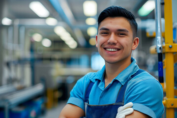 Cleaning Man Smiling in Uniform Performing Hygiene Services in Healthy Job Environment for Employment and Job Listings
