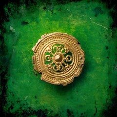 Naklejka premium Grunge green background with ancient ornament