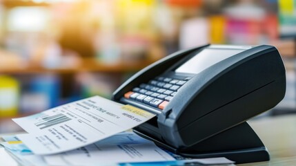 A device printing receipts or labels, showcasing technology in a business environment.