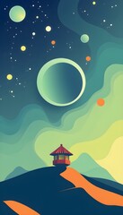 Surreal Landscape with Celestial Bodies