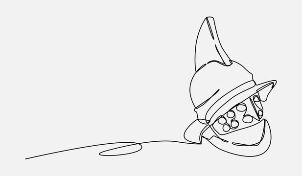 Continuous one line drawing of gladiator helmet. Medieval, traditional, protection concept. Editable stroke vector.