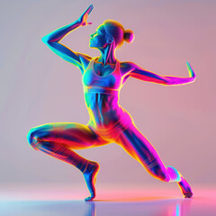 Obraz premium dance silhouette colorful neon athlete yoga fitness pose flexibility gradient studio artistic movement balance modern muscle woman elegant dynamic exercise 