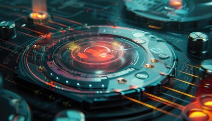 Hi-tech futuristic control panel with glowing elements