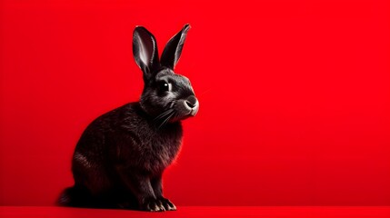 black rabbit on a red background.