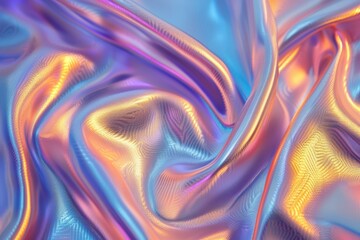 Iridescent fabric design showcasing vibrant, shimmering colors in soft folds