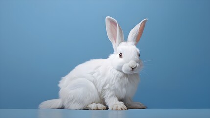 Obraz premium white rabbit on a blue background.