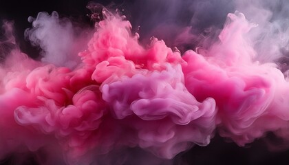 cloud of color magenta and pink pastel ink smoke cloud illustration against a dark background a...