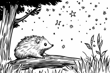 Naklejka premium Cute hedgehog coloring page for kids, ideal for creative learning fun.