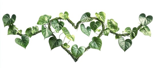 Fototapeta premium Heart shaped green leaf vine Cowslip creeper entwined around jungle liana isolated on white background with clipping path included