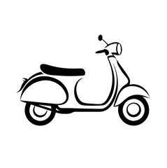 Classic Scooter Side View in Black and White Vector Illustration