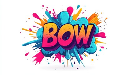 Obraz premium Dynamic Comic Explosion Bubble with BOW Text in Minimalist Vector Illustration