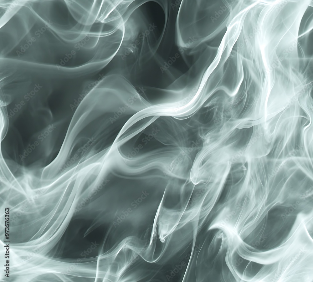 Poster Abstract Smoke Texture with White Smoke Swirls on Dark Green Background