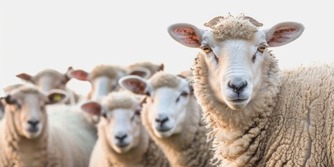Obraz premium A group of sheep looks toward the camera.