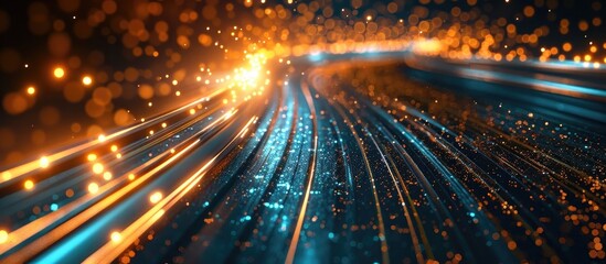 Luminous vibrant motion blur effect creating a futuristic digital particle stream with a glowing electric energy background  Dazzling dynamic abstract science and technology concept