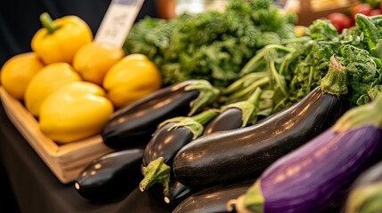  Fresh Locally Grown Vegetables at a Farmer's Market: Showcasing Vibrant Colors, Natural Freshness, and Healthy Produce with Empty Space for Text and Advertising. 
