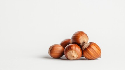 Obraz premium Close up of fresh hazelnuts arranged neatly on a light background.