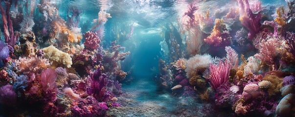A panoramic underwater scene