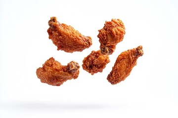 Tasty flying fried chicken isolated on white background , ai