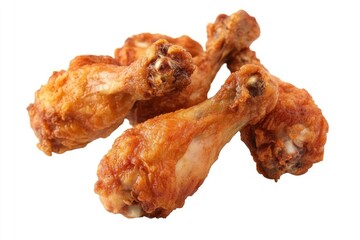 Tasty flying fried chicken isolated on white background , ai