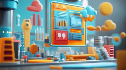 3D illustration depicting concepts of mobile app and software development