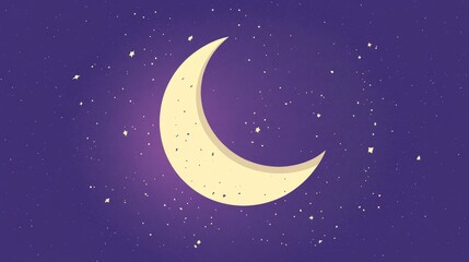 Naklejka premium Moon resting in a flat design against a purple backdrop