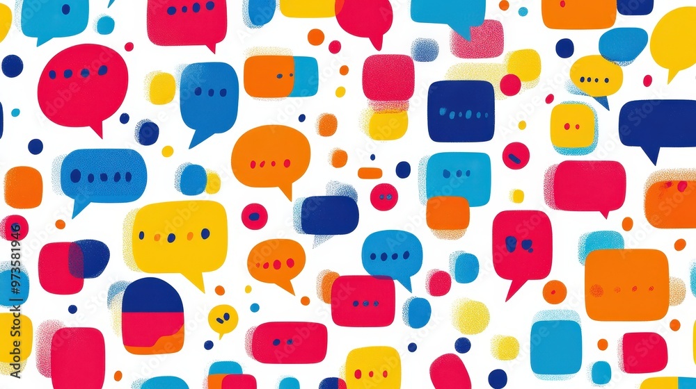 Poster array of colorful speech bubbles in simple flat design