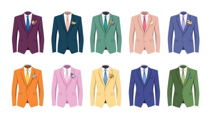 Illustration of a wedding groom s suit in various colors