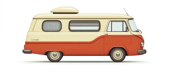 Cartoon 3D style illustration of a retro travel van isolated against a white background