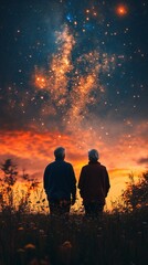 Fototapeta premium Rear View of an Elderly Couple Watching the Night Sky.