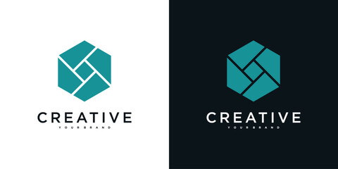 Creative abstrack hexagon logo design template. Premium Vector