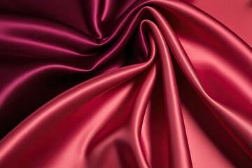Fototapeta premium Deep Burgundy Ruby Cerise Coral Taffeta Satin Color Gradient - Sophisticated Luxury Refined Abstract Image with Textured Drapery