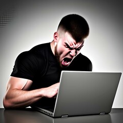 Guy angry at his Laptop
