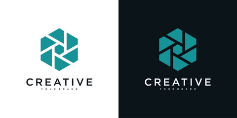 Creative abstrack hexagon logo design template. Premium Vector