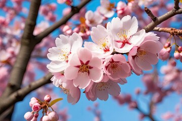 Fototapeta premium Stunning Isolated Cherry Blossom Flowers on a Tree Branch in Pastel Tones