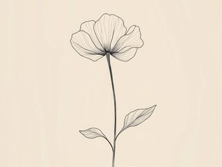 A minimalist line art representation of a single budded flower stem featuring intricate lines that highlight its graceful shape