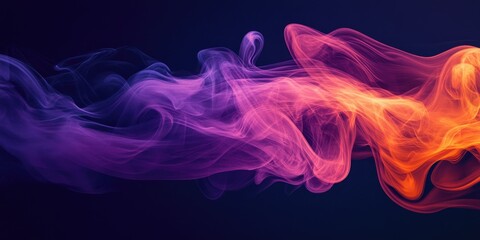Line art illustration depicting the flow of smoke with orange and purple hues against a dark backdrop showcasing a vibrant ink inspired smoke design
