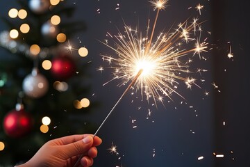 Agitated Sparkler with Flying Sparks for Festive Excitement and Photoediting
