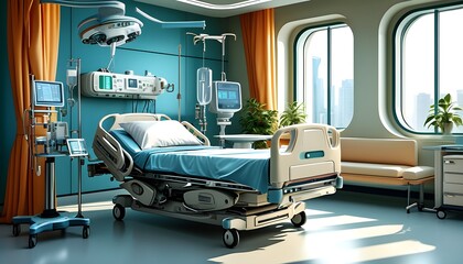 Futuristic Hospital Room Filled with Advanced Medical Equipment and Generative AI Technology