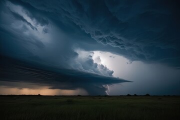 Fototapeta premium Sinister Stormy Sky Panorama with Thunder, Drizzle, and Haunting Atmosphere