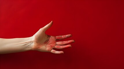 hand on red background.