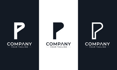 Collection of Modern Lettermark Logos with Initial P. Letter P Minimal Vector Set of Three Logos